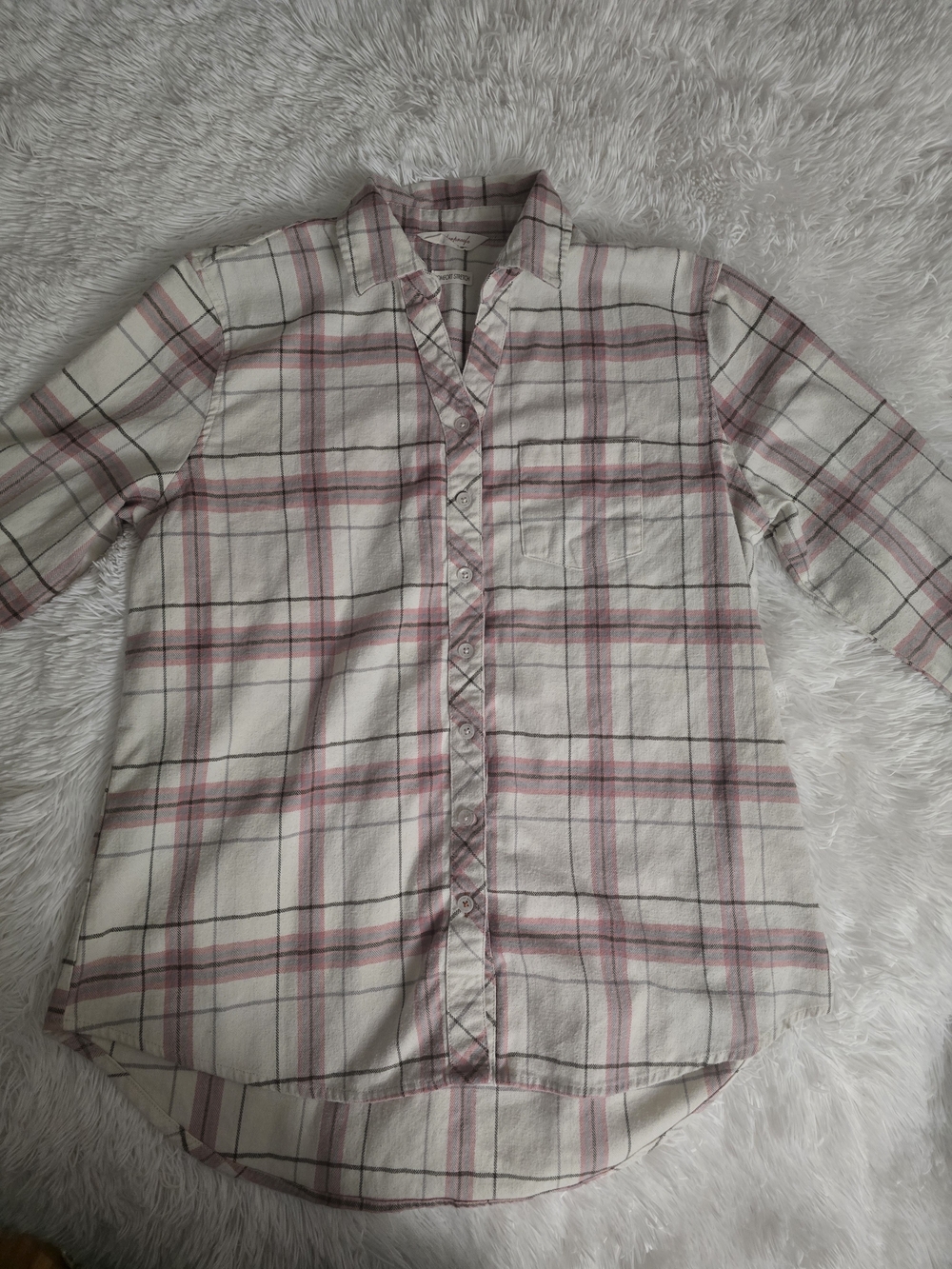Weatherproof Cream Plaid Button-Down Shirt with Pink and Gray Stripes